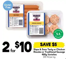 Drakes Slape & Sons Tasty or Chicken Rissoles or Traditional Sausage offer