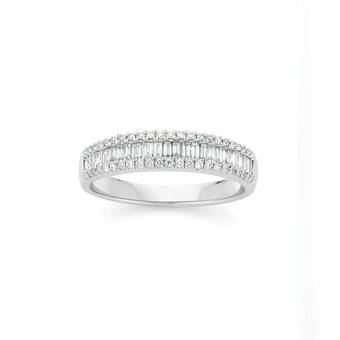 Angus & Coote 18ct White Gold Diamond Baguette & Round Brilliant Cut Ring offer