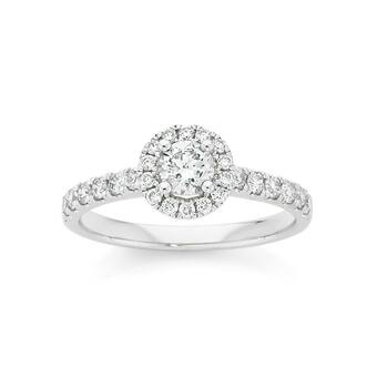 Angus & Coote 18ct White Gold Diamond Round Brilliant Cut Frame Shoulder Ring offer