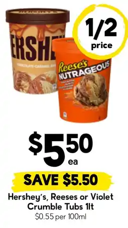 Drakes Hersheys Reeses or Violet Crumble Tubs offer