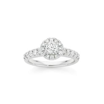 Angus & Coote 18ct White Gold Diamond Round Brilliant Cut Halo Shoulder Set Ring offer