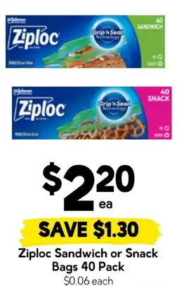 Drakes Ziploc Sandwich or Snack Bags offer