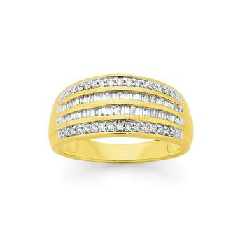 Angus & Coote 9ct Gold Diamond Round Brilliant & Baguette Cut Dress Ring offer