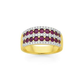 Angus & Coote 9ct Gold Ruby & Diamond Wide Dress Band offer