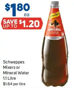 Foodland Schweppes Mixers or Mineral Water offer