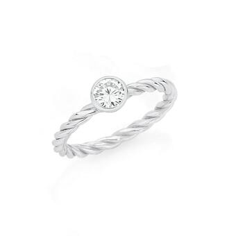 Angus & Coote Sterling Silver 5mm Cubic Zirconia Twist Band Friendship Ring offer