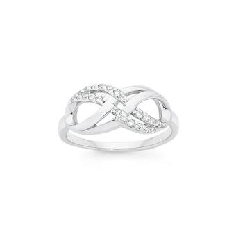 Angus & Coote Sterling Silver Cubic Zirconia Double Infinity Ring offer