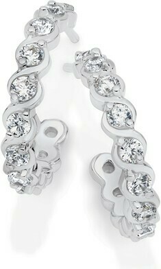 Angus & Coote Sterling Silver Twist Loop Cubic Zirconia Half Hoop Earrings offer