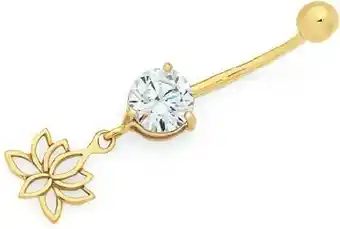 Goldmark 9ct Gold CZ Lotus Flower Drop Belly Bar offer