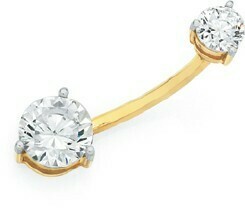 Goldmark 9ct Gold Double Round Cubic Zirconia Belly Bar offer
