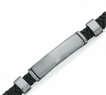 Goldmark Stainless Steel Gents 21cm Black Leather ID Bracelet offer