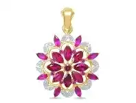 Bevilles Jewellery 9ct Yellow Gold Marquise Created Ruby Alternative 0.10ct Marquise Diamond Flower Pendant offer