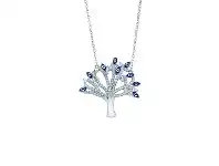 Bevilles Jewellery Sterling Silver White and Blue Cubic Zirconia Evil Eye Tree of Life Necklace offer