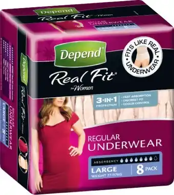 Coles Depend Real Fit Underwear Woman Large 8 Pack offer