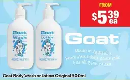 Chemist Warehouse Goat Body Wash or Lotion Original offer