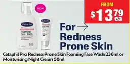 Chemist Warehouse Cetaphil Pro Redness Prone Skin Foaming Face Wash or Moisturising Night Cream offer