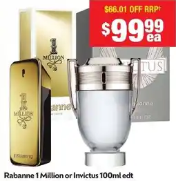 Chemist Warehouse Rabanne 1 Million or Invictus edt offer