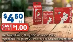 Foodland Redheads heavy duty bbq wipes wrapped firelighters or foil sealed firelighters offer