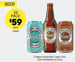 Foodland Coopers Australian Lager Cans Dark Ale Bottles or Cans offer