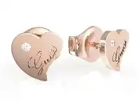 Bevilles Jewellery Guess Queen of Heart Rose Gold Plated Heart Logo Stud Earrings offer