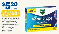 Foodland Vicks VapoDrops +Cough Honey Lemon Menthol 16 Lozenges offer