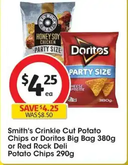 Coles Smith's Crinkle Cut Potato Chips or Doritos Big Bag or Red Rock Deli Potato Chips offer