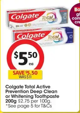 Coles Colgate Total Active Prevention Deep Clean or Whitening Toothpaste offer