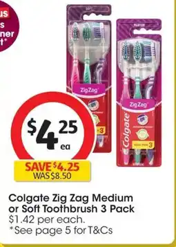 Coles Colgate Zig Zag Medium or Soft Toothbrush offer