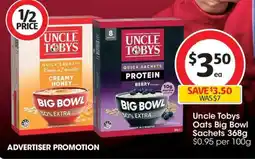 Coles Uncle Tobys Oats Big Bowl Sachets offer