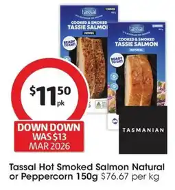 Coles Tassal Hot Smoked Salmon Natural or Peppercorn offer