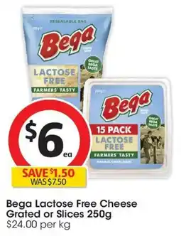 Coles Bega Lactose Free Cheese Grated or Slices offer