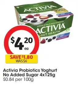 Coles Activia Probiotics Yoghurt No Added Sugar offer