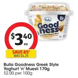 Coles Bulla Goodness Greek Style Yoghurt 'n' Muesli offer