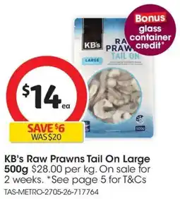 Coles KB's Raw Prawns Tail On Large offer