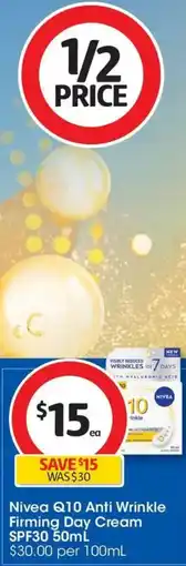 Coles Nivea Q10 Anti Wrinkle Firming Day Cream SPF30 offer