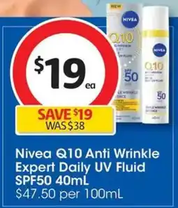 Coles Nivea Q10 Anti Wrinkle Expert Daily UV Fluid SPF50 offer