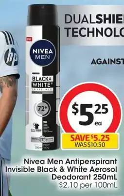 Coles Nivea Men Antiperspirant Invisible Black & White Aerosol Deodorant offer