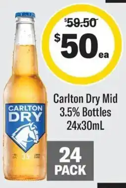 Coles Carlton Dry Mid 3.5% Bottles offer