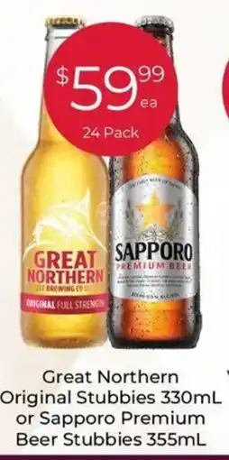 Porters Great Northern Original Stubbies or Sapporo Premium Beer Stubbies offer