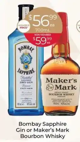 Porters Bombay sapphire gin or maker's mark bourbon whisky offer