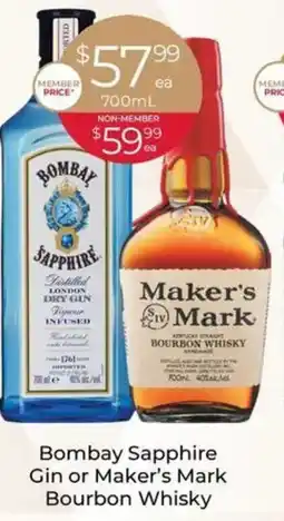 Porters Bombay Sapphire Gin or Maker's Mark Bourbon Whisky offer