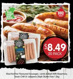 Spudshed Mad Butcher Flavoured Sausages Lamb & Beef With Rosemary Texan Chill Or Jalapeno Gluten Free offer