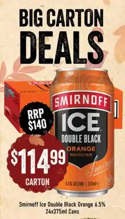 Spudshed Smirnoff Ice Double Black Orange 6.5% Cans offer