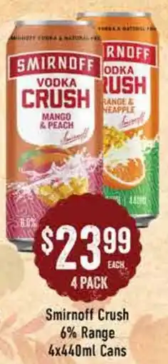 Spudshed Smirnoff Crush 6% Range Cans offer