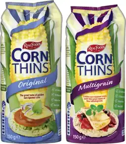 IGA Real Foods Corn Thins or Rice Thins 125‑150g Selected Varieties offer