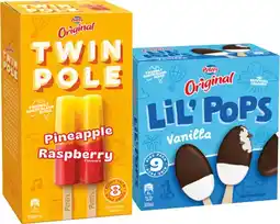 IGA Peters Original Twin Pole 8 Pack or LiL’ Pops Ice Cream 9 Pack Selected Varieties offer