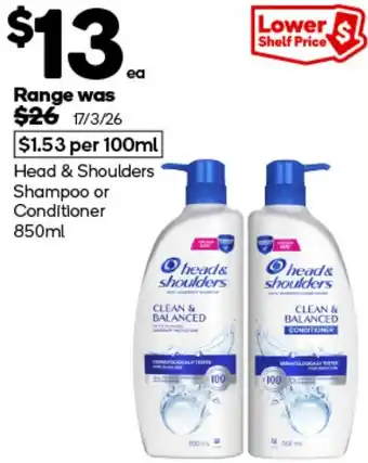 Woolworths Head & Shoulders Shampoo or Conditioner offer