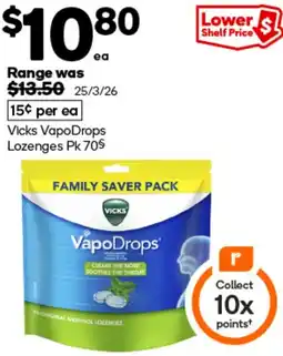 Woolworths Vicks VapoDrops Lozenges Pk 70 offer