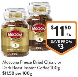 Foodworks Moccona Freeze Dried Classic or Dark Roast Instant Coffee offer
