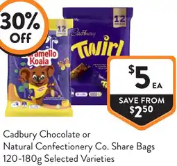 Foodworks Cadbury Chocolate or Natural Confectionery Co Share Bags offer